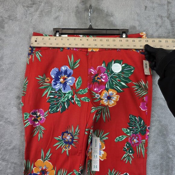Old Navy Pixie Pants Womens 14 Red Floral Mid-Rise Ankle Length Stretch Tropical - Picture 4 of 14